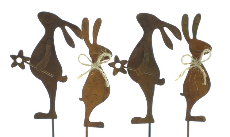 FRANK FLECHTWAREN | Stecker Osterhase, 4er Set, METALL, SISAL, H: 38 cm