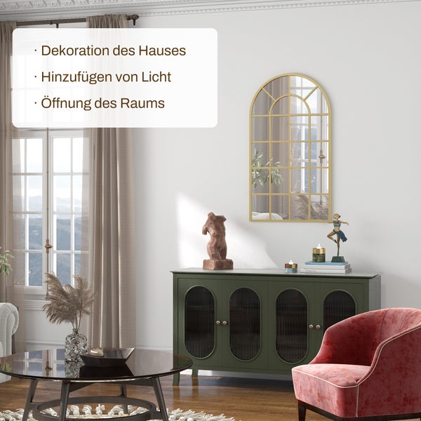 HOMCOM Wandspiegel Garderobenspiegel 110 x 65cm dekorativer Spiegel mit Metallrahmen Hängespiegel Wohnzimmerspiegel für Schlafzimmer Gold