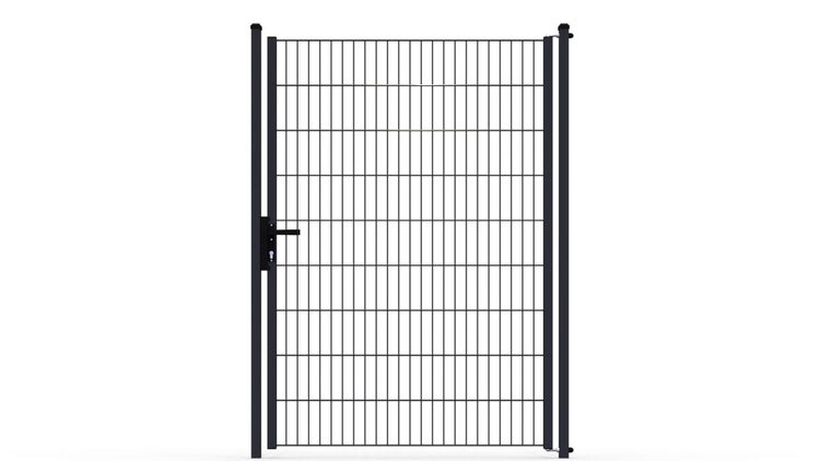 Gartentor ZAUNGURU ECO-Line aus Metall, Höhe: 183cm, Breite: 142cm, 1-flügelig inkl. Pfosten, Locinox-Schloss und Zubehör, Feuerverzinkt und zusätzlich in RAL 7016 Anthrazitgrau pulverbeschichtet