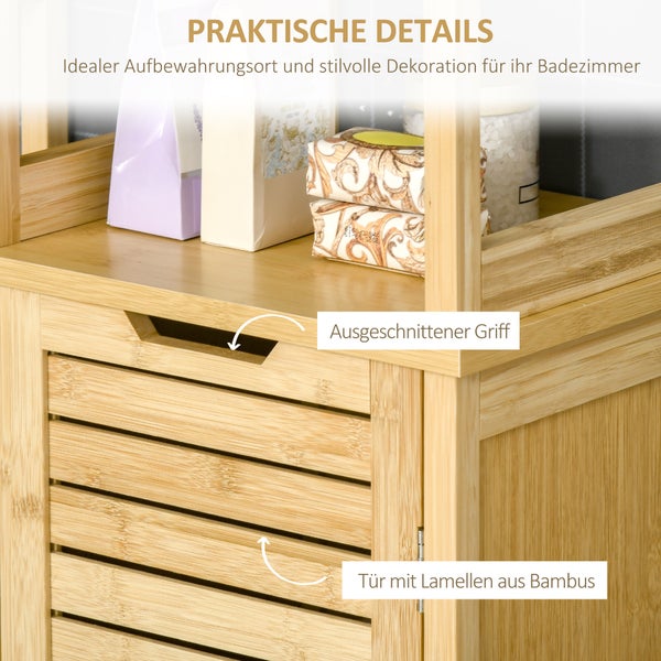 kleankin Badezimmerschrank Badschrank mit 3 offenen Fächer und 1 Schrank, Badmöbel Freistehender Hochschrank für Badezimmer, kleine Räume, Natur 34 x 30 x 173 cm