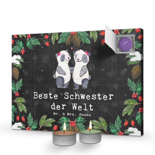 Mr. & Mrs. Panda Duftkerzen Adventskalender Panda Beste Schwester der Welt - Schwarz