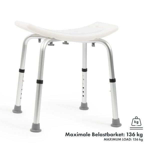 Duschhocker mit Aluminiumbeinen und Sitzfläche aus Kunststoff
