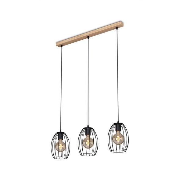 Pendelleuchte Hängelampe Drahtschirme Vintage 3xE27 60W Metall-Holz Briloner