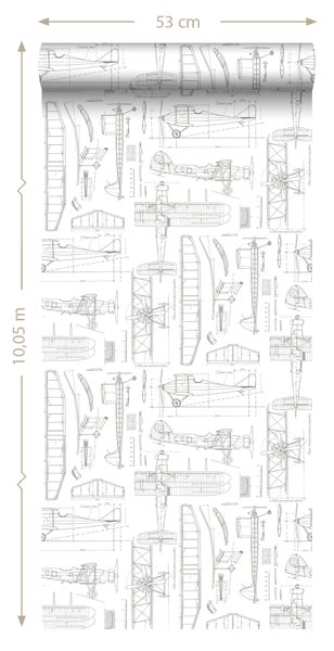 Tapetenrolle mit Flugzeugmuster, 53 cm breit und 10,05 m lang