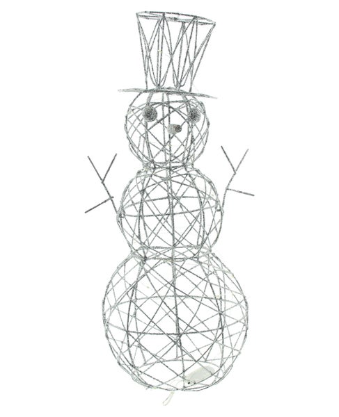 FRANK FLECHTWAREN | LED-Schneemann Silver, Höhe 50 cm, METALL, KUNSTSTOFF