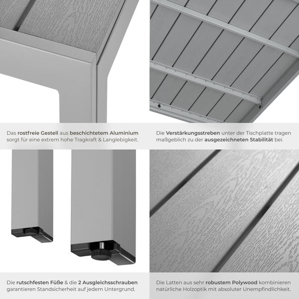 Gartentisch tectake Maren 90 x 90 x 74,5 cm aus Aluminium und Kunststoff silber