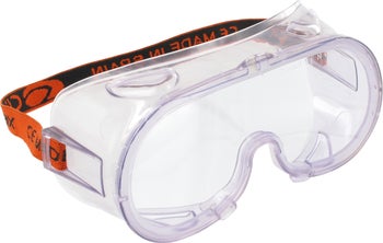 Transparente Vollsichtschutzbrille mit verstellbarem, elastischem Kopfband.