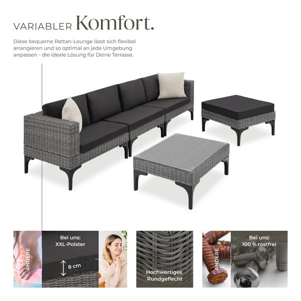 Rattan Lounge Set mit Sofa, Tisch und Hocker für den Aussenbereich