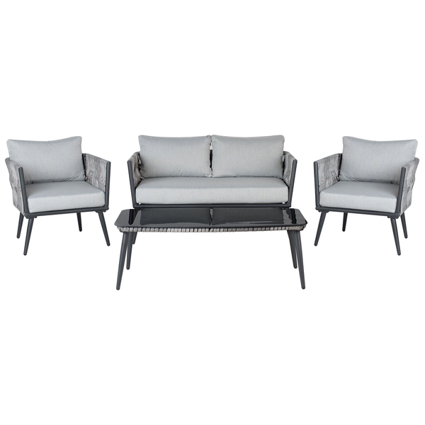Lounge Set mit Tisch 4-Sitzer PREVEZA Polyrattan Grau
