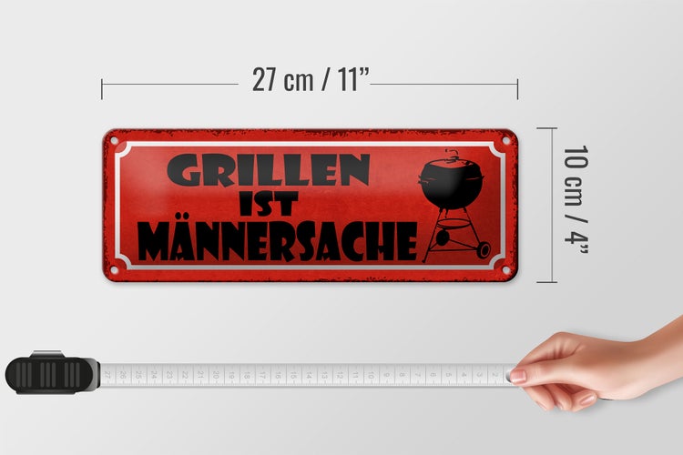 Blechschild Spruch 27x10cm Grillen ist Männersache rotes Schild