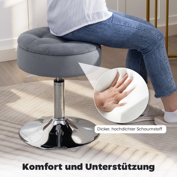 Grauer, höhenverstellbarer Barhocker mit Knopfdesign und Polsterung