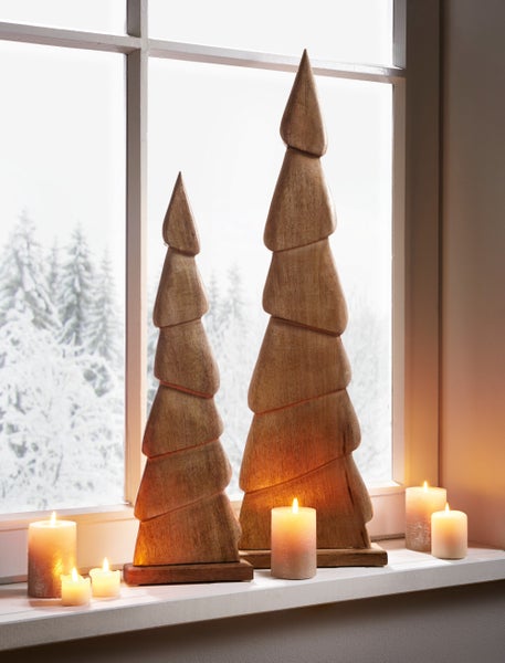 FRANK FLECHTWAREN | Tannenbaum Mangoholz, 2er Set, Höhe 60 cm, 80 cm, HOLZ