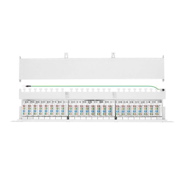 ProfiPatch Cat6a Patchpanel Patchfeld 19 Zoll 24 Port Verteilerfeld für Keystone Module RJ45 Rackeinbau geschirmt 0,5HE grau