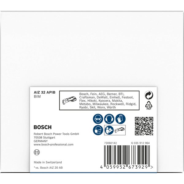 Bosch Verpackung mit Informationen zu Werkzeugmarken und Sicherheitsvorkehrungen