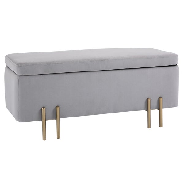 HOMCOM Sitzbank mit Stauraum Polsterbank mit Samtoptik, Sitztruhe mit Metallbeine, Truhenbank für Wohnzimmer Schlafzimmer Flur 100 x 40 x 42 cm, Hellgrau