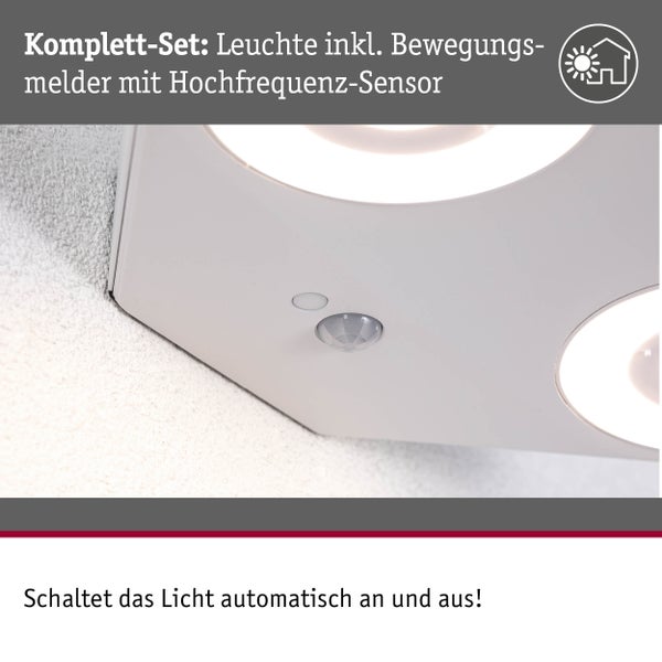 Deckenleuchte Komplett-Set inklusive Bewegungsmelder mit Hochfrequenz-Sensor für automatisches Ein- und Ausschalten.