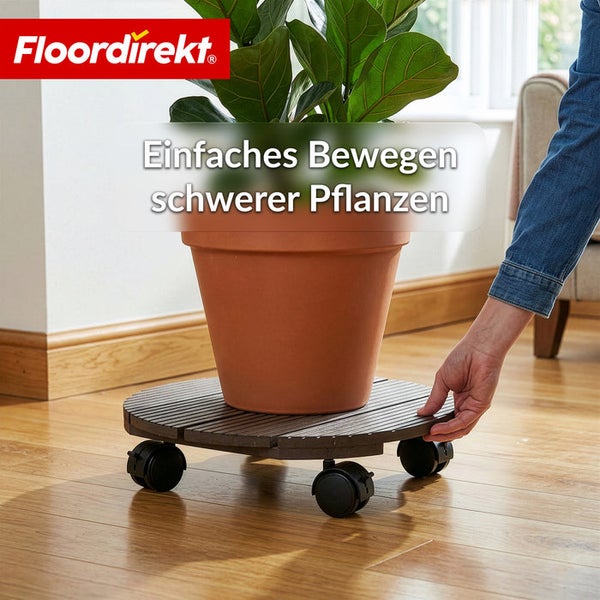 Pflanzenroller mit Pflanze und aufgedrucktem Text Einfaches Bewegen schwerer Pflanzen