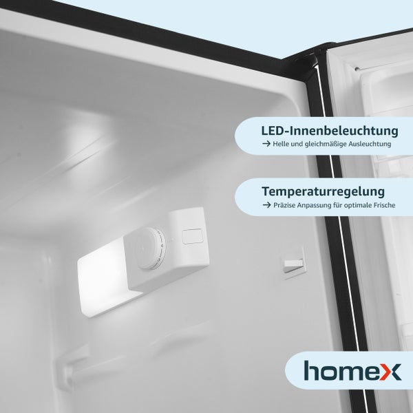 homeX Kühlschrank mit Gefrierfach Kühl-Gefrierkombination freistehend 173 Liter Nutzinhalt 40 dB CFS1110-B schwarz