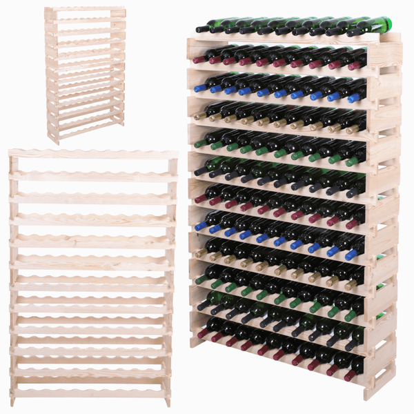Weinregal VINOTECA FLEX PRO HxBxT 163x103x28cm 120 Flaschen auf 12 Ebenen Massives Kiefernholz Natur unbehandelt