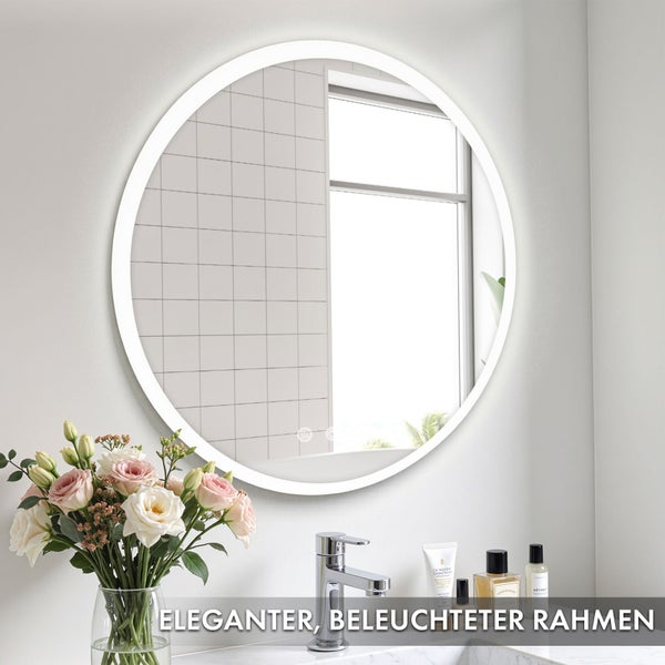 Floordirekt Badspiegel Liora mit LED-Beleuchtung Touch-Bedienung Weiß Ø 60 cm