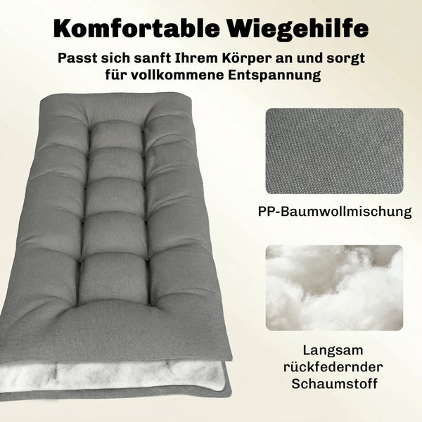 Gesteppte Auflage für Wiegehilfe mit Polypropylen-Baumwollmischung und langsam rückfederndem Schaumstoff.