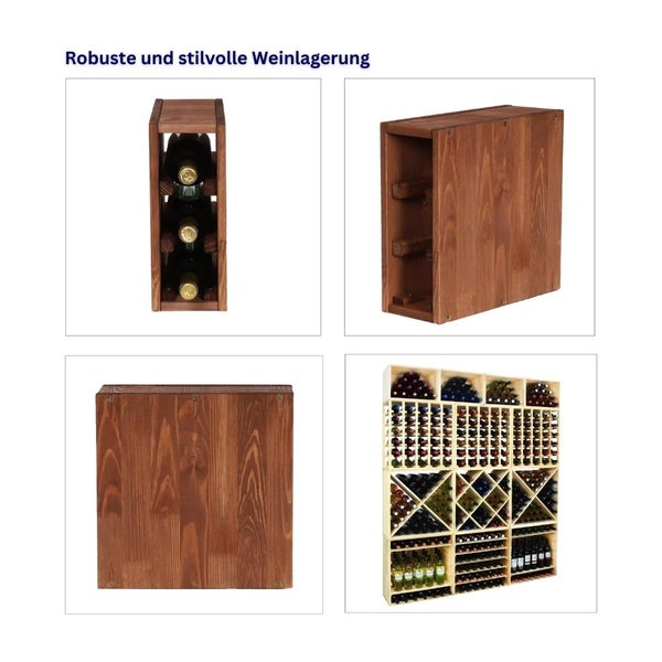 PROREGAL Modulares Weinregal Vincellar Mod HxBxT 30 x 12 x 30 cm Schmal Modul Für 3 Flaschen Massives Kiefernholz Braun Geölt