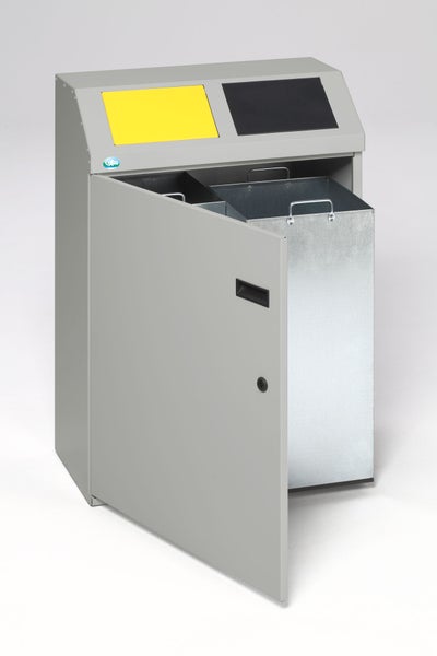 PROREGAL Robustes Wertstoffsortiersystem Eckig 2 Fach 48 Liter Je Behälter HxBxT 91 x 61 x 32,5 cm Verzinkter Stahl Silber