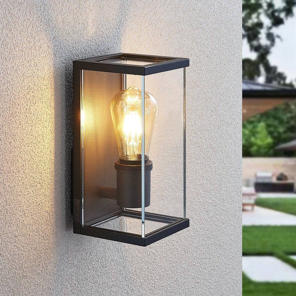Lindby Wandlampe aussen IP44, Außenwandleuchte Aluminium Glas Wandleuchte anthrazit Außenbeleuchtung Wand für Hof Garten Terrasse Balkon Aussenleuchte