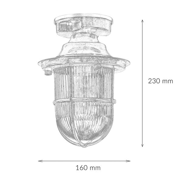 Technische Zeichnung einer Deckenleuchte mit den Maßen 230 mm Höhe und 160 mm Breite.