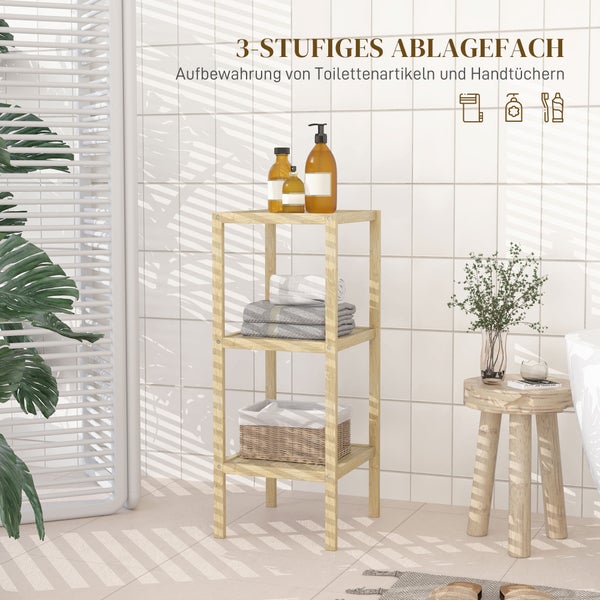 HOMCOM Badregal, Badezimmerregal mit 3 Ebenen, Standregal aus Bambus, mit Fußpolster, für Badezimmer, Wohnzimmer, Küche, 33 x 31 x 78 cm, Naturholz