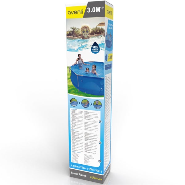 Verpackung eines Avenli Frame Round Pools mit den Maßen 3,0 m x 76 cm