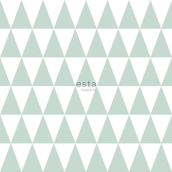 Tapete mit geometrischem Dreiecksmuster und ESTA Home Logo.