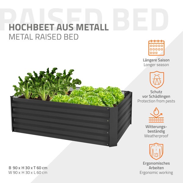 ML-Design 2er Set Hochbeet aus Metall für Garten, 90x60x30 cm, 150 Liter, Anthrazit, wetterfest, rostfrei, Outdoor, Pflanzbeet Pflanzkasten Blumenkasten Gartenbeet Gemüsebeet Frühbeet Kräuterbeet