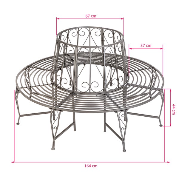 Baumbank tectake Enyd 164 x 164 x 89 cm im Antik-Stil, 360°, für mehrere Personen anthrazit