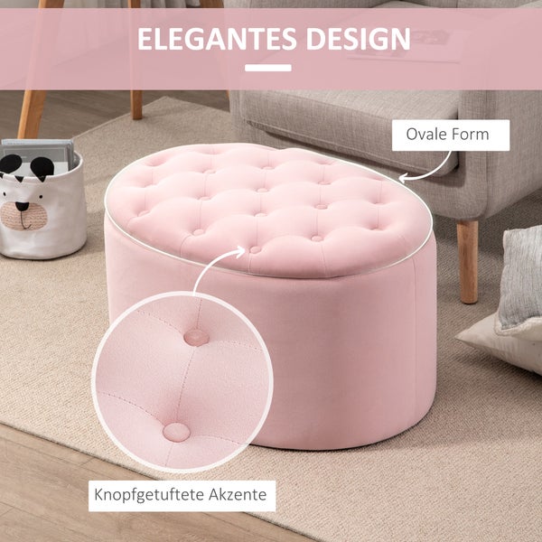 HOMCOM Sitzbank mit Stauraum, Ovale Form, Flur, Schlafzimmer, Wohnzimmer, 71 x 52 x 42 cm, samtartiges Polyester, Rosa