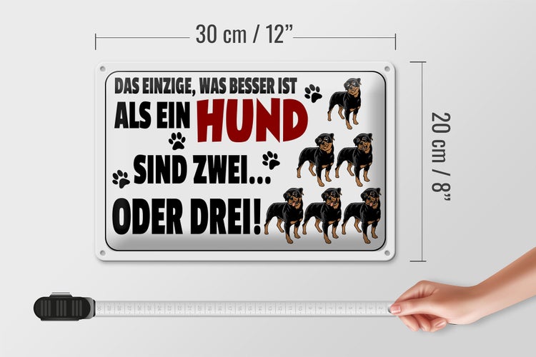 Blechschild Spruch 30x20cm Was besser ist als ein Hund zwei