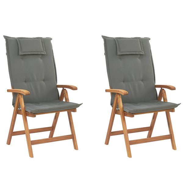 Set mit 2 Stühlen und Sitzkissen JAVA Akazienholz Graphitgrau