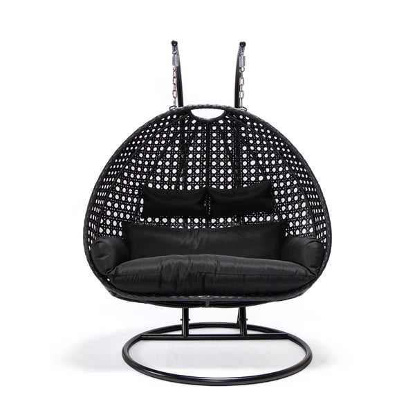 Home Deluxe - Hängesessel TWIN - Schwarz, Höhe 195 cm - inkl. Gestell, Sitz- und Rückenkissen I Polyrattan Hängestuhl Gartenschaukel Hängekorb