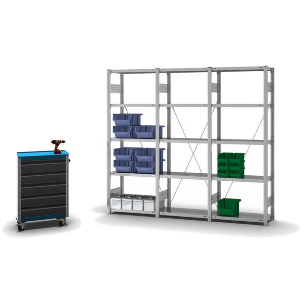 PROREGAL Fachbodenregal Stecksystem T-Profil Medium-Duty Grundregal HxBxT 200 x 75 x 30 cm 5 Ebenen Fachlast 220 kg Einseitig Nutzbar Verzinkt