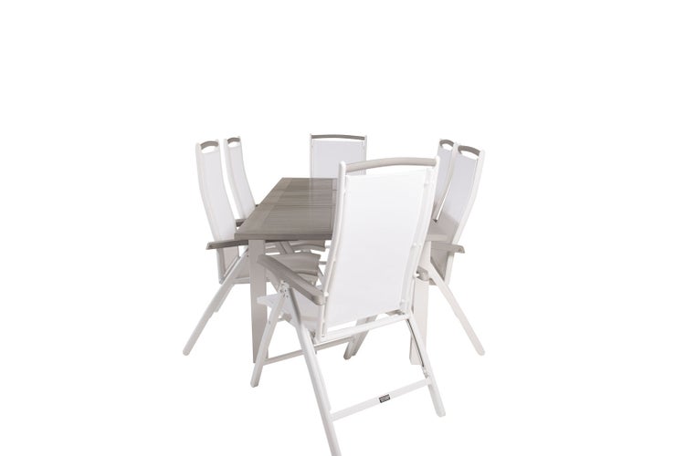 Albany Gartenset Tisch 90x160/240cm und 6 Stühle 5posalu Albany weiß, grau. 90 X 160 X 75 cm