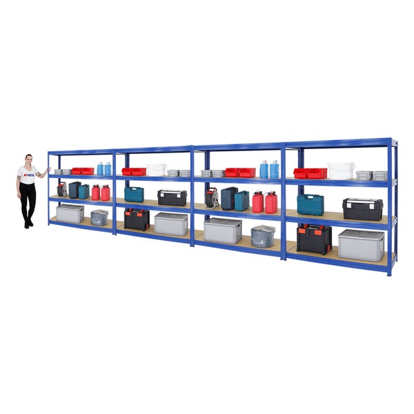 PROREGAL Mega Deal 4x Schwerlastregal Dino HxBxT 180 x 160 x 60 cm Fachlast 600 kg Blau