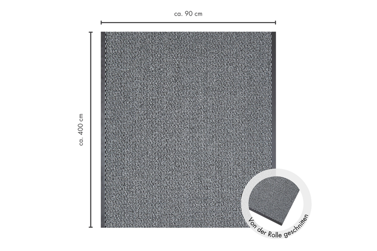 Grauer Teppichläufer circa 90 mal 400 Zentimeter vom Zuschnitt