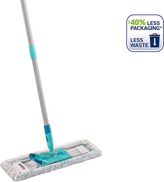Leifheit rückenschonender Bodenwischer Profi XL cotton plus, Stahlstiel 146cm, Wischmopp mit Fußklick, für Fliesen- umd Steinböden, 360° Drehgelenk, Click-System, umweltfreundlicher Karton