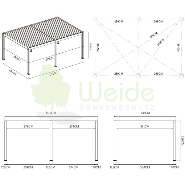 Weide Elektrische Deluxe Plus Aluminium Pergola 4 x 6 M mit LED