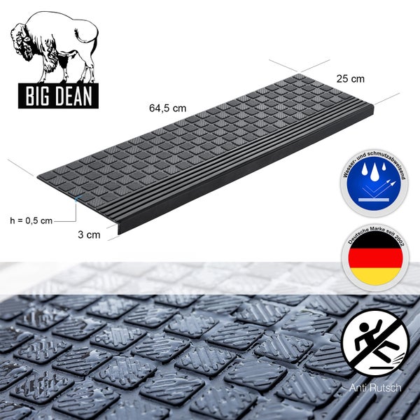 BigDean 5er Set Stufenmatten aus Gummi - 65x25cm - Treppenstufen Matten für Außen Outdoor - Antirutschmatten Treppe Anti-Rutsch Gummimatten