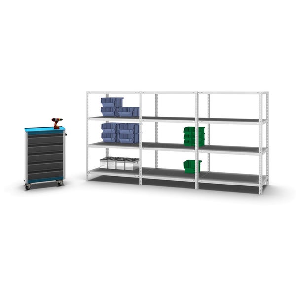 PROREGAL Fachbodenregal Schraubsystem Heavy-Duty Grundregal HxBxT 150 x 100 x 60 cm 4 Ebenen Fachlast 350 kg Beidseitig Nutzbar Lichtgrau