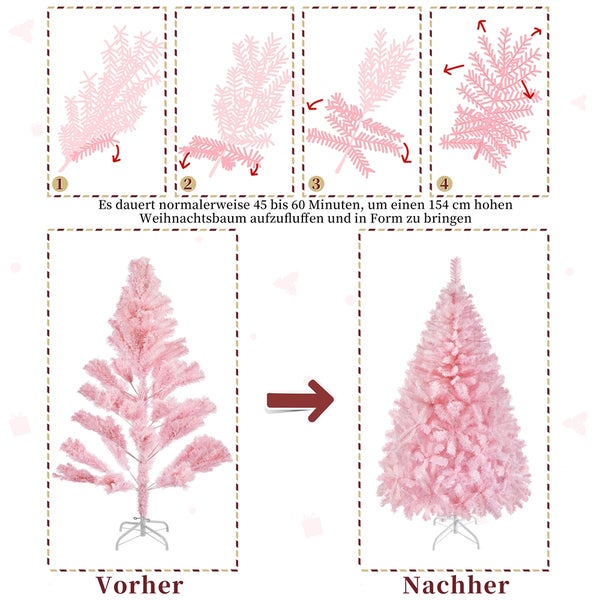 Yaheetech 154 cm Künstlicher Weihnachtsbaum , Rosa