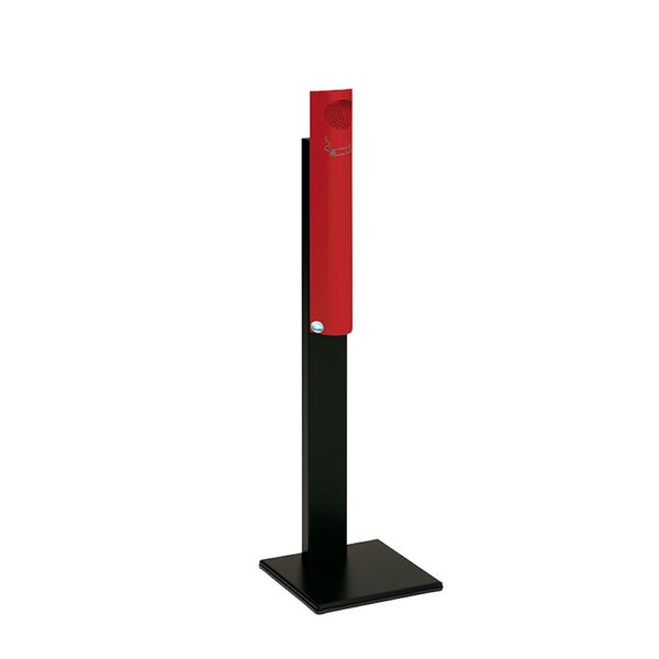 Standascher mit schwarzem Standfuß und rotem Behälter.