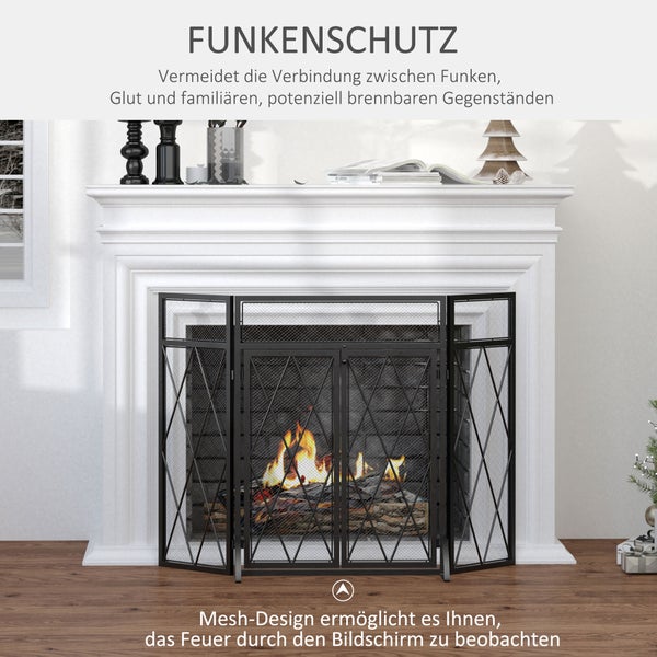 HOMCOM Funkenschutzgitter 3tlg. Design Schmiedeeisen Kaminschirm Kamin Funkenschutz Metall Schwarz 120 x 79 cm