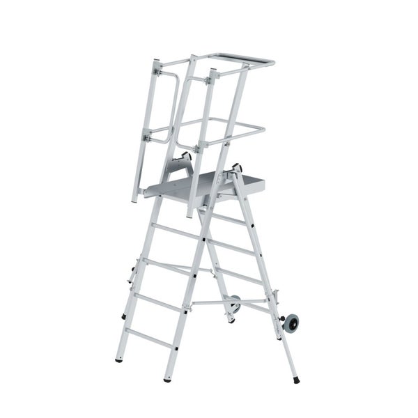 PROREGAL Plattformleiter FlexxStep 5 Sprossen Inkl. Beidseitigem Handlauf Aluminium Rutschsichere Leiterschuhe